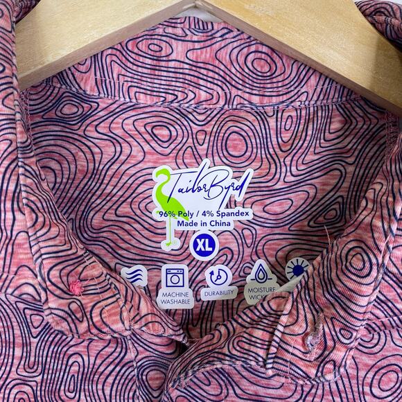 TailorByrd Performance Golf Polo Mens Sz XL Nantucket Red Swirls Geometric Print - Picture 3 of 9